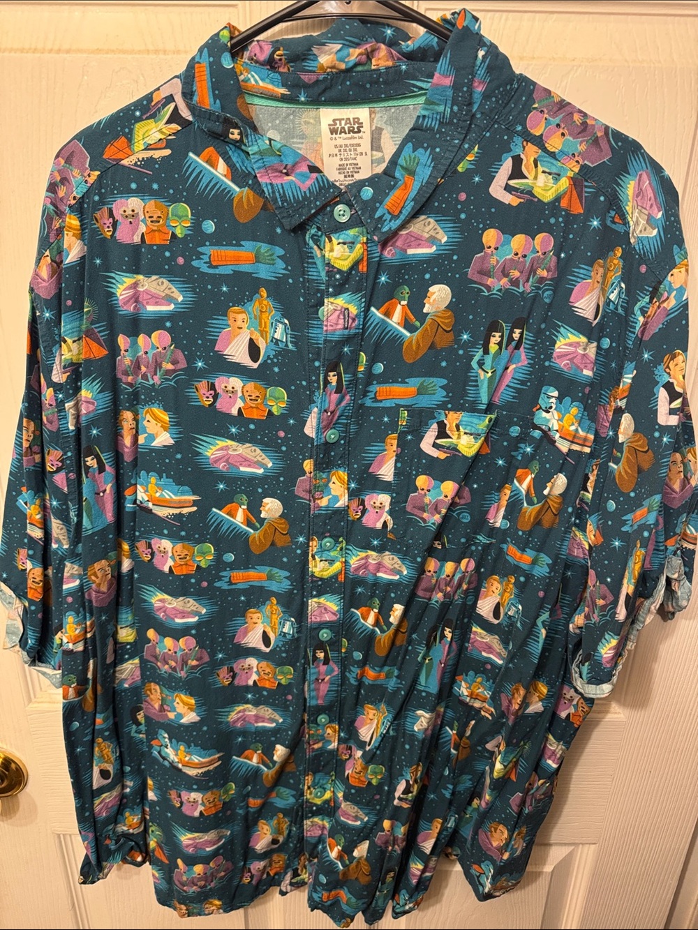 Star Wars Teal Multicolor Men's Casual Button-Down Shirt
